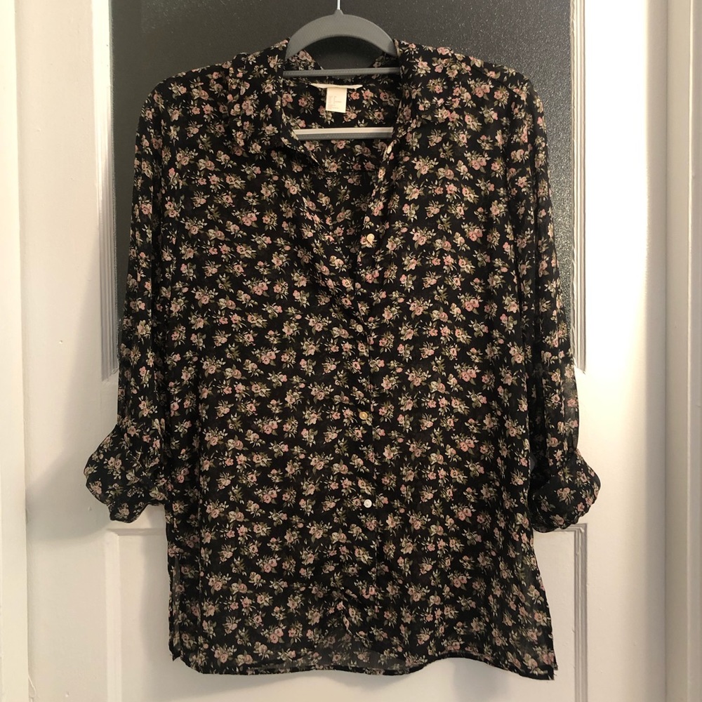 Black and pink floral blouse